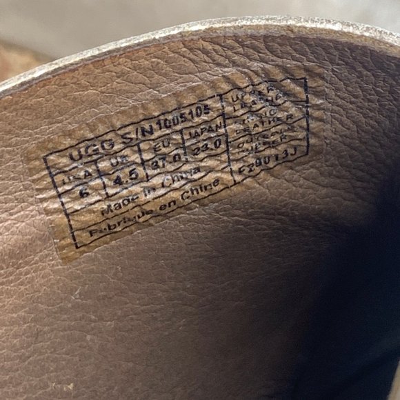 UGG Metallic Gold Cork Wedge Sandals Heel Peep Toe Women's Size 6 - Picture 10 of 11